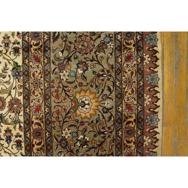 Mid century modern beige fine floral large scale antique tabriz knotted wool rug 8 Mid century modern beige fine floral large scale antique tabriz knotted wool rug - detail view 7