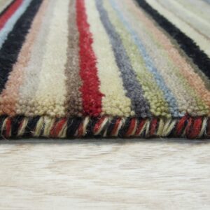 Multicolor striped handmade wool runner rug 2 x 6, DN19BK detail