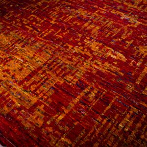 Sari-silk red abstract Anand rug field detail