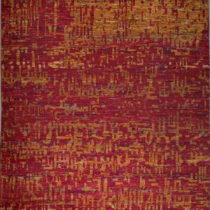 Hand-knotted sari-silk red abstract Anand area rug, 8 x 10, full overhead view