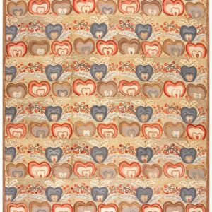 Playful Multicolor Heart Pattern Reproduction American Hooked Rug 6'x9' Carpet