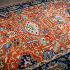 Rust Oushak rug allover floral field detail