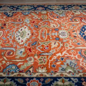 Rust Oushak rug top-down field detail
