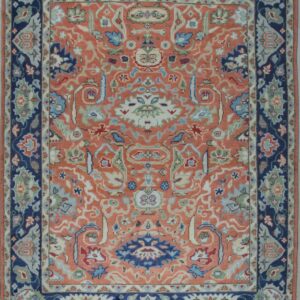 Rust Oushak floral hand-knotted wool area rug, full overhead view