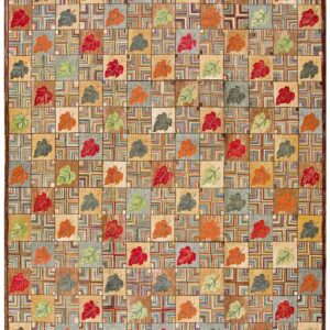 Sensational Leaves-Geometric Pattern Contemporary Handmade American Hooked Rug