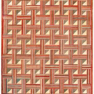 Super-Unusual Multicolor Square Pattern Contemporary Cotton American Hooked Rug
