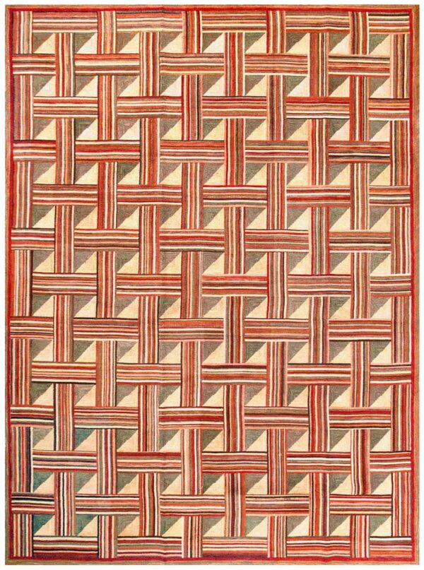 Super-unusual multicolor square pattern contemporary cotton american hooked rug
