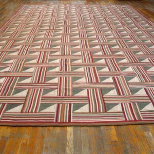 Super-Unusual Multicolor Square Pattern Contemporary Cotton American Hooked Rug - detail view 1