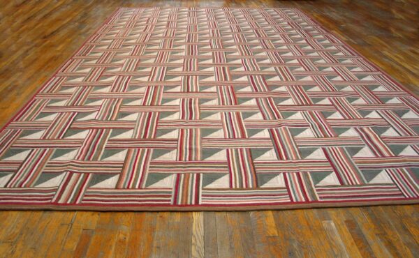 Super-unusual multicolor square pattern contemporary cotton american hooked rug - detail view 1