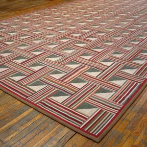 Super-Unusual Multicolor Square Pattern Contemporary Cotton American Hooked Rug - detail view 2