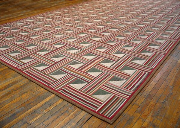Super-unusual multicolor square pattern contemporary cotton american hooked rug - detail view 2