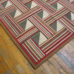 Super-Unusual Multicolor Square Pattern Contemporary Cotton American Hooked Rug - detail view 3
