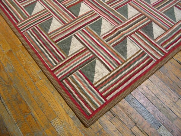 Super-unusual multicolor square pattern contemporary cotton american hooked rug - detail view 3