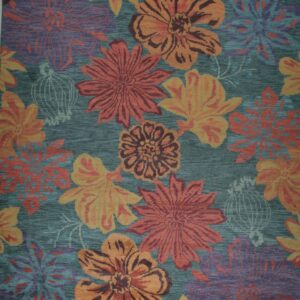 Teal multicolor contemporary floral hand-knotted wool area rug, full overhead view