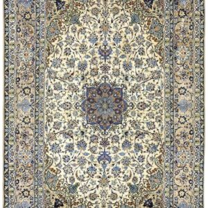 Traditional Mid Century Modern Beige Floral 4 Star Isfahan Handknotted Silk Rug