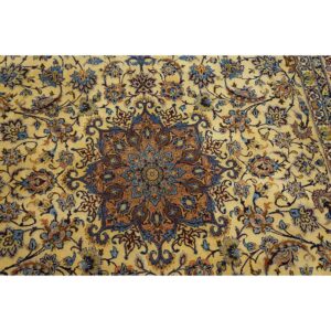Traditional Mid Century Modern Beige Floral 4 Star Isfahan Handknotted Silk Rug - detail view 2