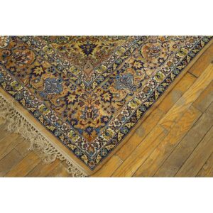 Traditional Mid Century Modern Beige Floral 4 Star Isfahan Handknotted Silk Rug - detail view 3
