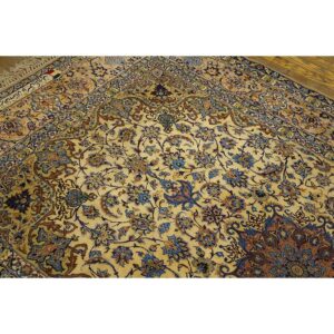 Traditional Mid Century Modern Beige Floral 4 Star Isfahan Handknotted Silk Rug - detail view 4
