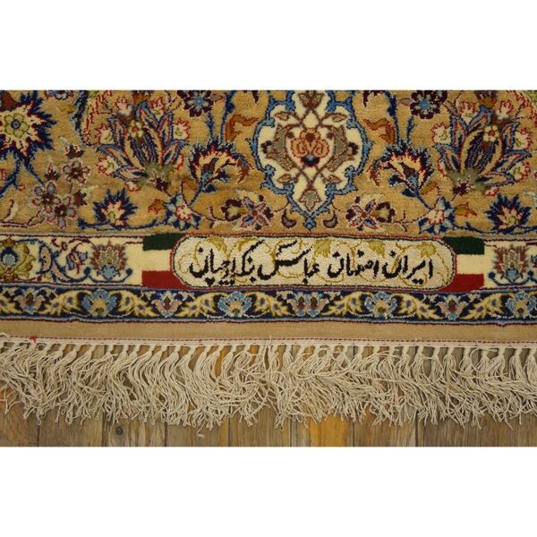 Traditional mid century modern beige floral 4 star isfahan handknotted silk rug 6 Traditional mid century modern beige floral 4 star isfahan handknotted silk rug - detail view 5