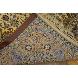 Traditional Mid Century Modern Beige Floral 4 Star Isfahan Handknotted Silk Rug - detail view 6