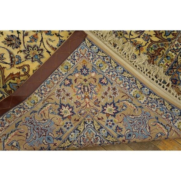 Traditional mid century modern beige floral 4 star isfahan handknotted silk rug 7 Traditional mid century modern beige floral 4 star isfahan handknotted silk rug - detail view 6