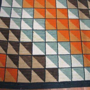Tremendous Multicolorfull Square Pattern Contemporary American Hooked Rug - detail view 2