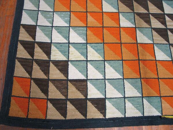 Tremendous multicolorfull square pattern contemporary american hooked rug - detail view 2
