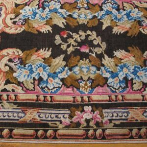 1760s Black Floral Medallion Antique English Axminster Rug 4' X 7' Knotted Wool Carpet - detail view 2