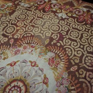 1830s Brown Medallion Antique French Charles X Period Aubusson Rug 14'8"x15' Flatweave Wool Carpet - detail view 3