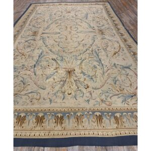 1840s Antique Beige French Aubusson Floral Handwoven Wool Oversized Rug - detail view 1