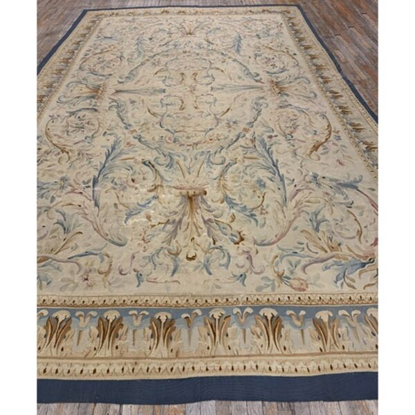 1840s antique beige french aubusson floral handwoven wool oversized rug 2 1840s antique beige french aubusson floral handwoven wool oversized rug - detail view 1
