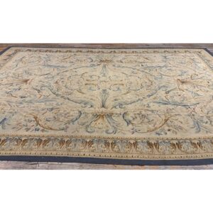 1840s Antique Beige French Aubusson Floral Handwoven Wool Oversized Rug - detail view 3