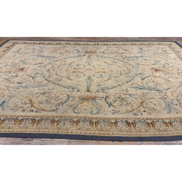1840s antique beige french aubusson floral handwoven wool oversized rug 4 1840s antique beige french aubusson floral handwoven wool oversized rug - detail view 3