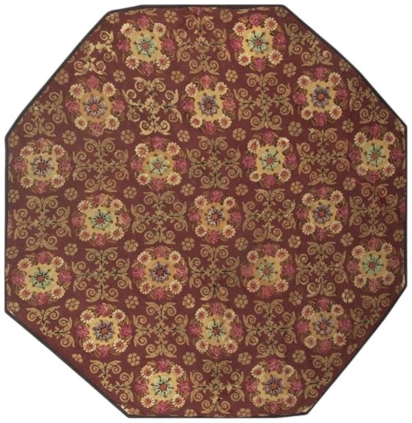 1840s burgundy ground floral antique european neoclassical aubusson round rug
