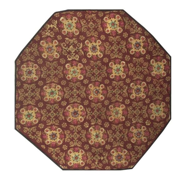 1840s burgundy ground floral antique european neoclassical aubusson round rug - detail view 7
