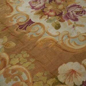 1850s Brown Medallion Floral Antique French Aubusson Carpet 8'10" X 10'10" Louis Philippe Period Wool Rug - detail view 2