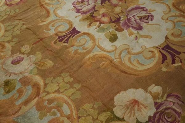 1850s brown medallion floral antique french aubusson carpet 8'10" x 10'10" louis philippe period wool rug 3 1850s brown medallion floral antique french aubusson carpet 8'10" x 10'10" louis philippe period wool rug - detail view 2