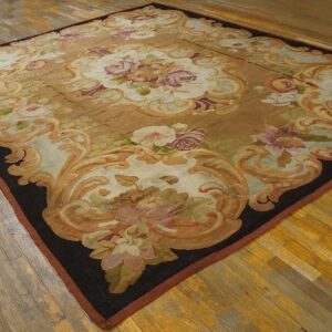 1850s Brown Medallion Floral Antique French Aubusson Carpet 8'10" X 10'10" Louis Philippe Period Wool Rug - detail view 3