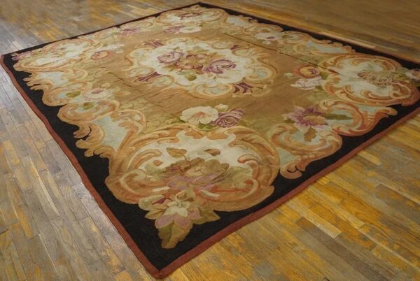 1850s brown medallion floral antique french aubusson carpet 8'10" x 10'10" louis philippe period wool rug 4 1850s brown medallion floral antique french aubusson carpet 8'10" x 10'10" louis philippe period wool rug - detail view 3