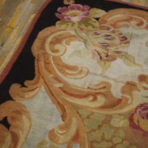 1850s Brown Medallion Floral Antique French Aubusson Carpet 8'10" X 10'10" Louis Philippe Period Wool Rug - detail view 4