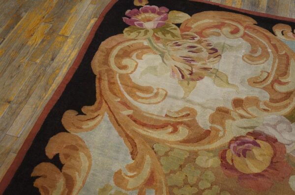 1850s brown medallion floral antique french aubusson carpet 8'10" x 10'10" louis philippe period wool rug 5 1850s brown medallion floral antique french aubusson carpet 8'10" x 10'10" louis philippe period wool rug - detail view 4
