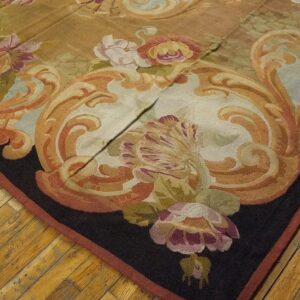1850s Brown Medallion Floral Antique French Aubusson Carpet 8'10" X 10'10" Louis Philippe Period Wool Rug - detail view 5