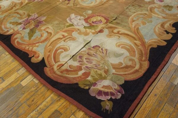 1850s brown medallion floral antique french aubusson carpet 8'10" x 10'10" louis philippe period wool rug 6 1850s brown medallion floral antique french aubusson carpet 8'10" x 10'10" louis philippe period wool rug - detail view 5