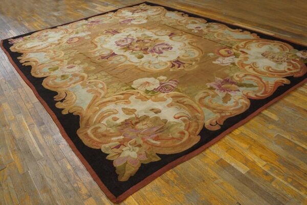 1850s brown medallion floral antique french aubusson carpet 8'10" x 10'10" louis philippe period wool rug 7 1850s brown medallion floral antique french aubusson carpet 8'10" x 10'10" louis philippe period wool rug - detail view 6