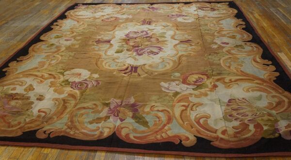 1850s brown medallion floral antique french aubusson carpet 8'10" x 10'10" louis philippe period wool rug 8 1850s brown medallion floral antique french aubusson carpet 8'10" x 10'10" louis philippe period wool rug - detail view 7