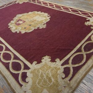 1860s Red Burgandy Floral Medallion Antique English Axminster Rug 9' X 13' 3" Handwoven Wool Carpet - detail view 1