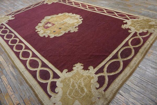 1860s red burgandy floral medallion antique english axminster rug 9' x 13' 3" handwoven wool carpet 2 1860s red burgandy floral medallion antique english axminster rug 9' x 13' 3" handwoven wool carpet - detail view 1