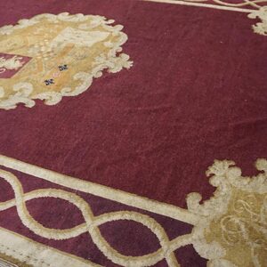 1860s Red Burgandy Floral Medallion Antique English Axminster Rug 9' X 13' 3" Handwoven Wool Carpet - detail view 2