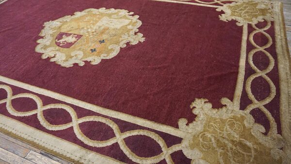 1860s red burgandy floral medallion antique english axminster rug 9' x 13' 3" handwoven wool carpet 3 1860s red burgandy floral medallion antique english axminster rug 9' x 13' 3" handwoven wool carpet - detail view 2