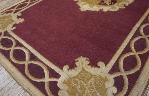 1860s red burgandy floral medallion antique english axminster rug 9' x 13' 3" handwoven wool carpet 5 1860s red burgandy floral medallion antique english axminster rug 9' x 13' 3" handwoven wool carpet - detail view 4